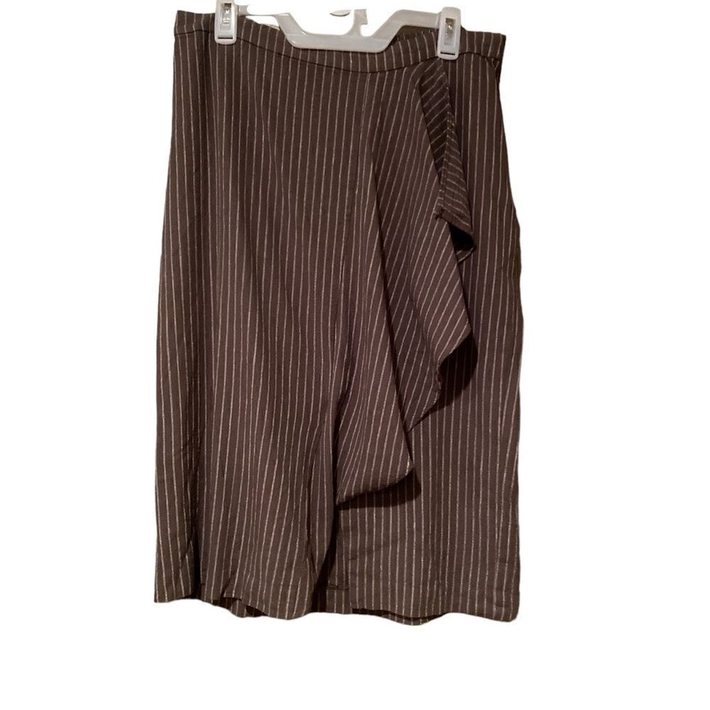 J Jill Miss Green Faux Wrap Skirt Size Medium Pin Stripes